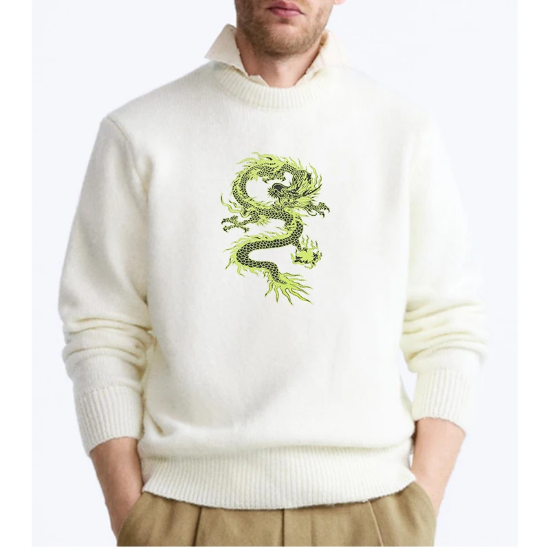 

Y2k Men Hip Hop Sports Dragon Graphic Sweaters Gothic Streetwear Harajuku Knitted Sweater Vintage Cotton Pullovers Male Clothing