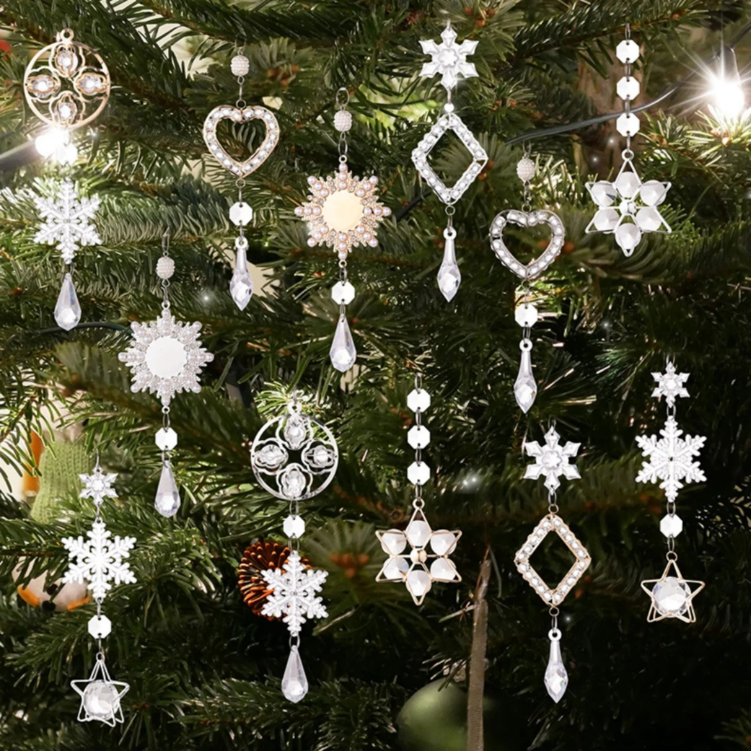 Transparent Acrylic Snowflake Hanging Pendant Ice Stick Christmas Ornament Crystal Lamp Christmas Tree Hanging Decoration
