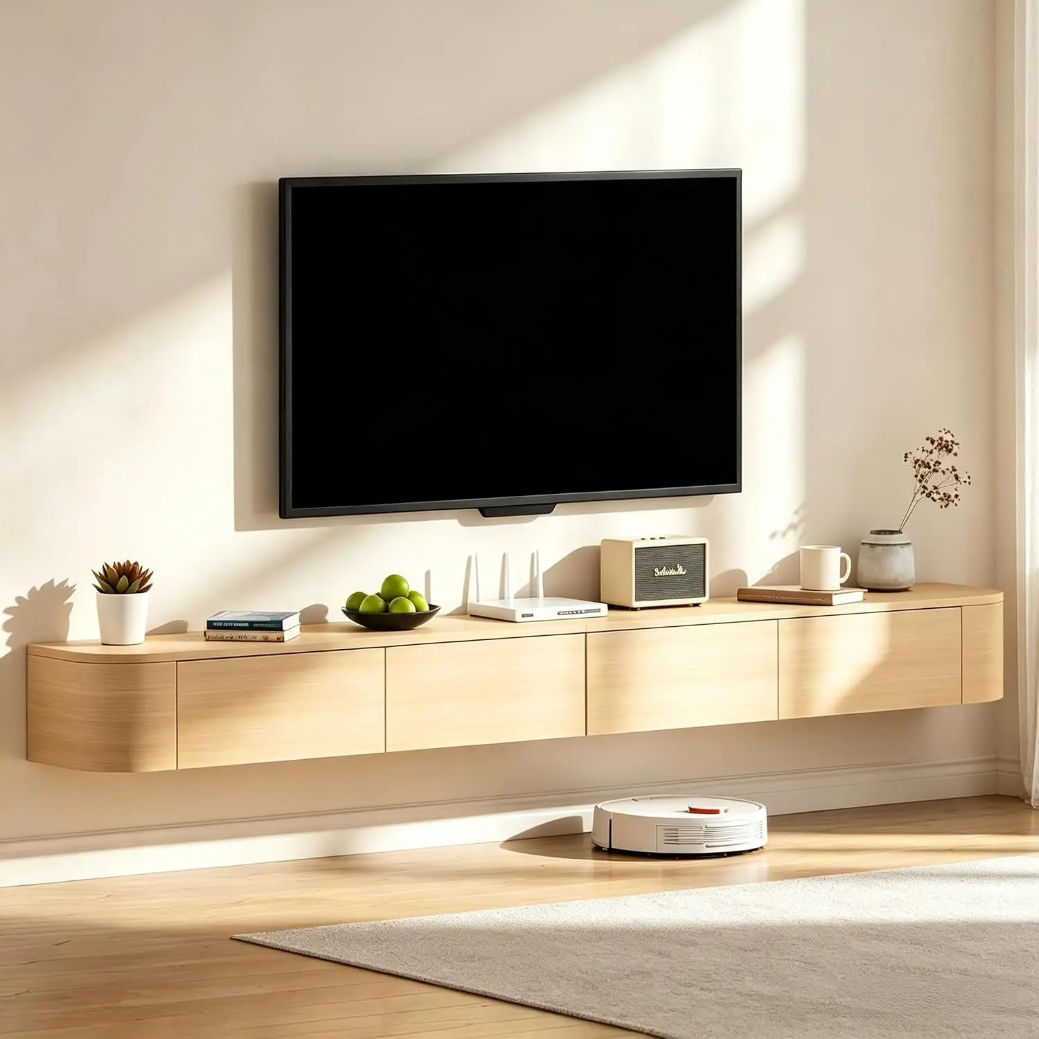 Floating TV Stand Wall Mounted Entertainment Center 94.5IN Wood, Customized