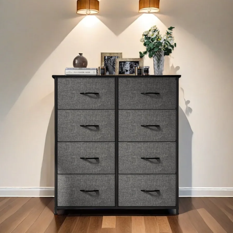 

8-Drawer Fabric Storage Dresser for Adults and Teens Chest of Drawers for Bedroom and Living Room Black Gray