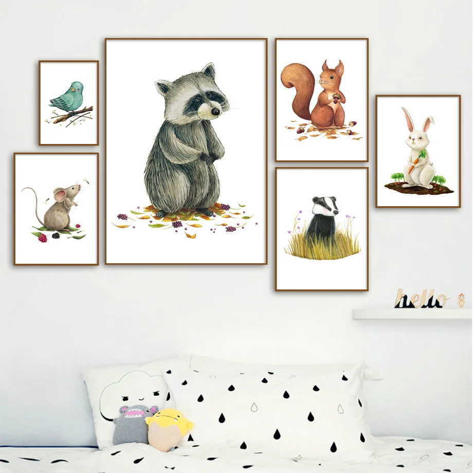 

Boho Rabbit Fox Squirrel Deer Owl Raccoon Nursery Nordic Posters Wall Art Print Canvas Painting Pictures Baby Kids Room Decor