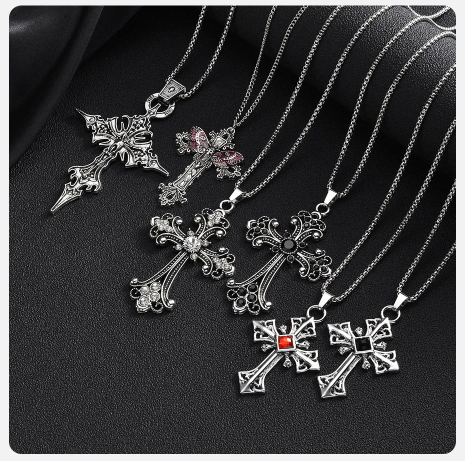 Vnox Gotische Kreuz-Anhänger-Halskette, Vintage Punk Legierung Kreuzkette, Religiöses Amulett-Schmuckgeschenk für Männer Frauen Hip-Hop-Halskette – Detail 10