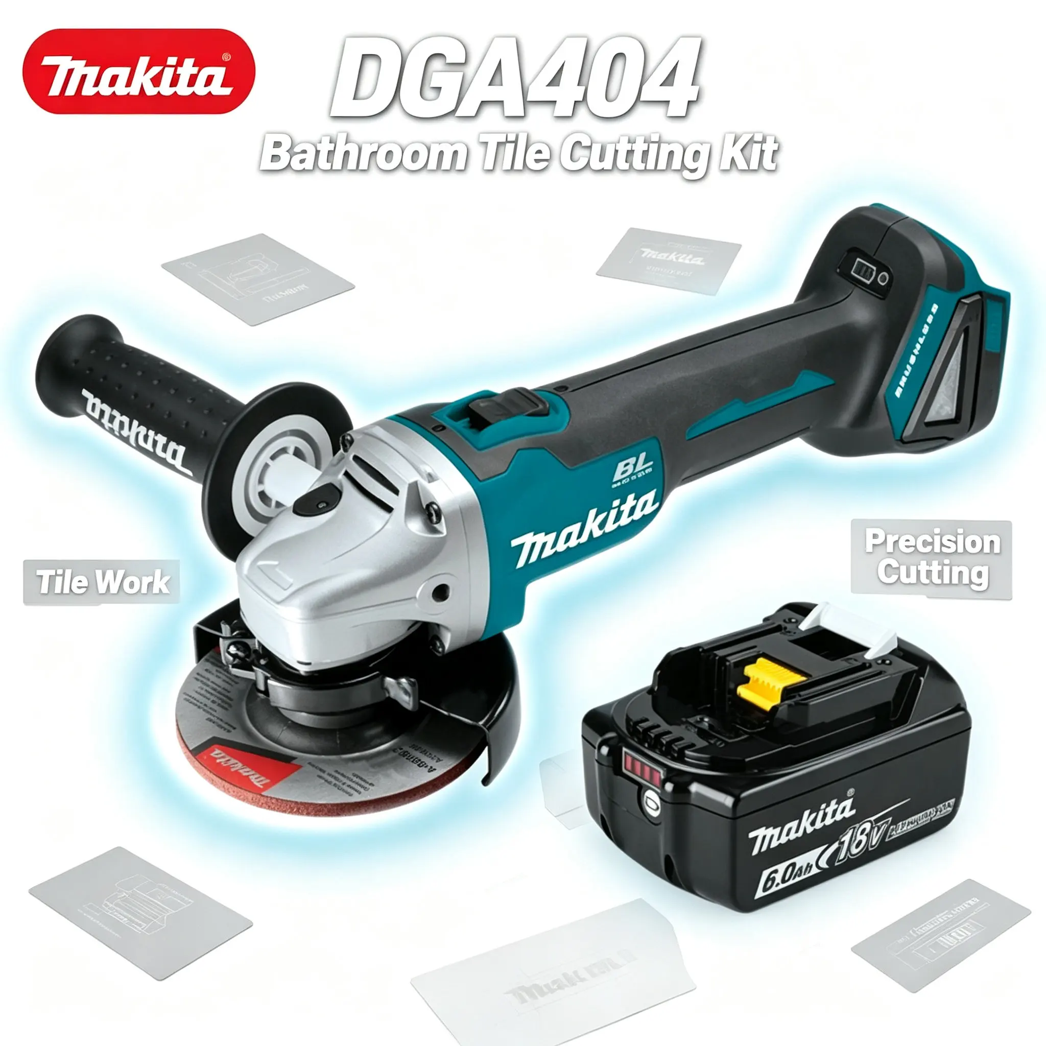 Smerigliatrice angolare a batteria senza fili Makita DGA404, 18V 125mm, per diversi scenari, ideale per progetti di ristrutturazione domestica