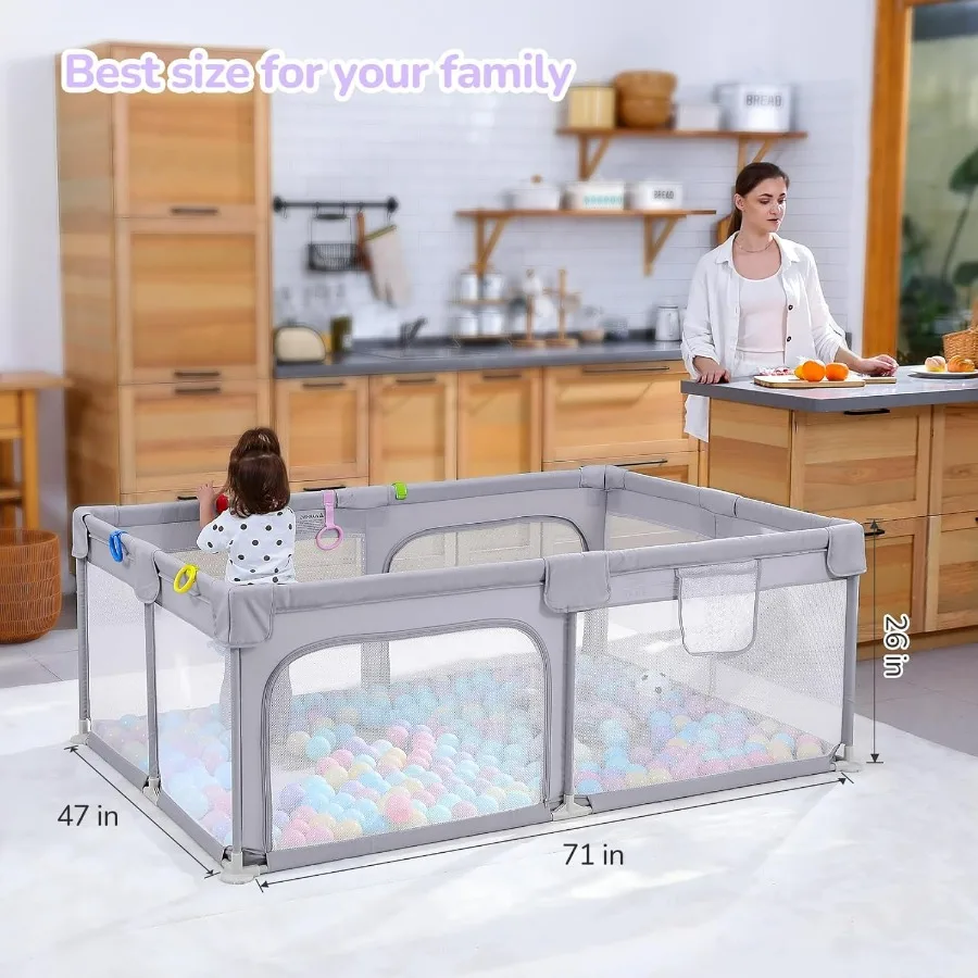 Large Baby Playpen 71×47 Inch, Big Play Pens for Babies and Toddlers- Indoor & Outdoor Kids Safe Play Area, Soft Breathable Visi