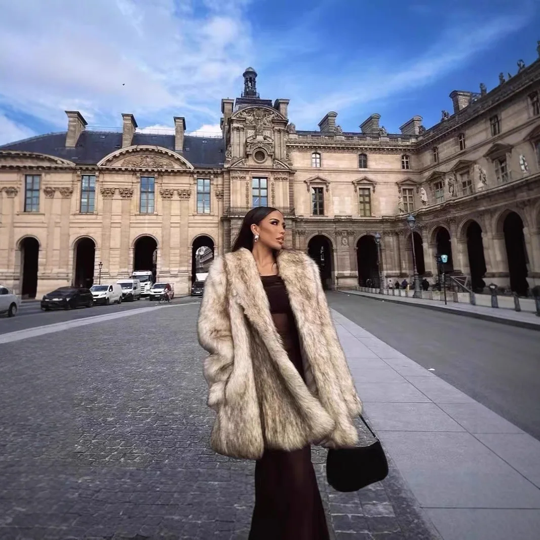الفاخرة الشتاء المرأة فو الثعلب معطف الفرو التدرج موضة كم طويل التلبيب سيدة سترات من الفرو الدافئة شارع العليا السيدات معطف الفرو البيئي