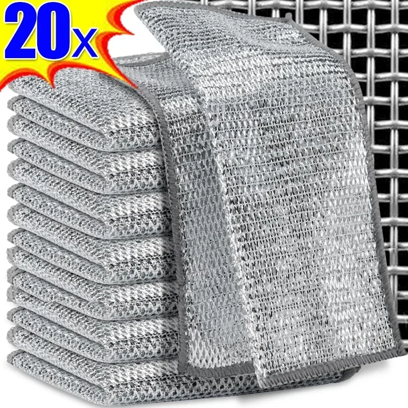 Mesh Steel Wire Cleaning Cloths Non-Scratch Non-stick Oil Double-layer Metal Rags Kitchen Sink Faucet Dishwashing Scouring Pad