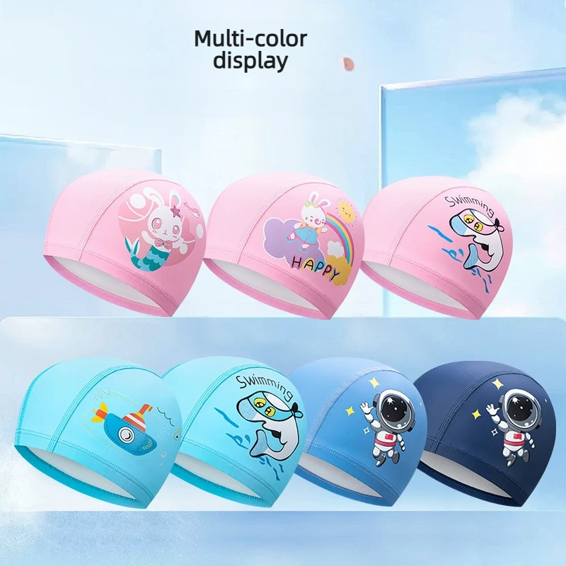 Kinder-Schwimmkappe mit Cartoon-Motiv, elastischer Stoff, für Schwimmbad, Wassersport, zum Schutz der Ohren, Badekappe für Jungen und Mädchen