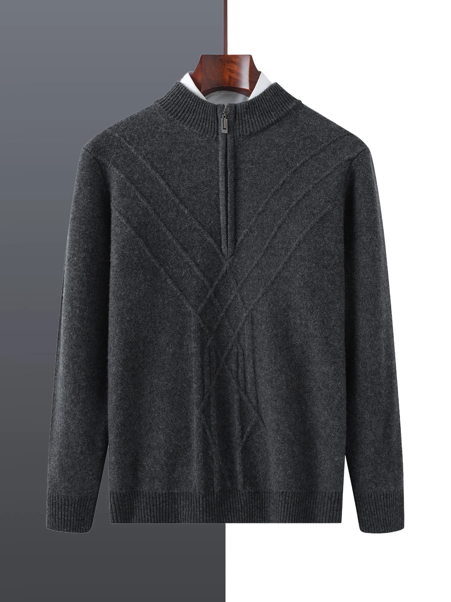 

Мужской пуловер из 100% мериносовой шерсти с высоким воротником, осень-зима, толстый повседневный модный вязаный кашемировый свитер с полумолнией