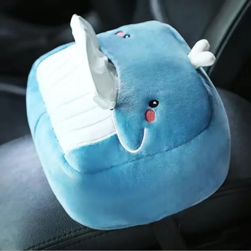 New Cute Cartoon Car Tissue Box Plush Napkin Holder Universal Auto Home Room Paper Case Animal Decoration Bracket Accessories