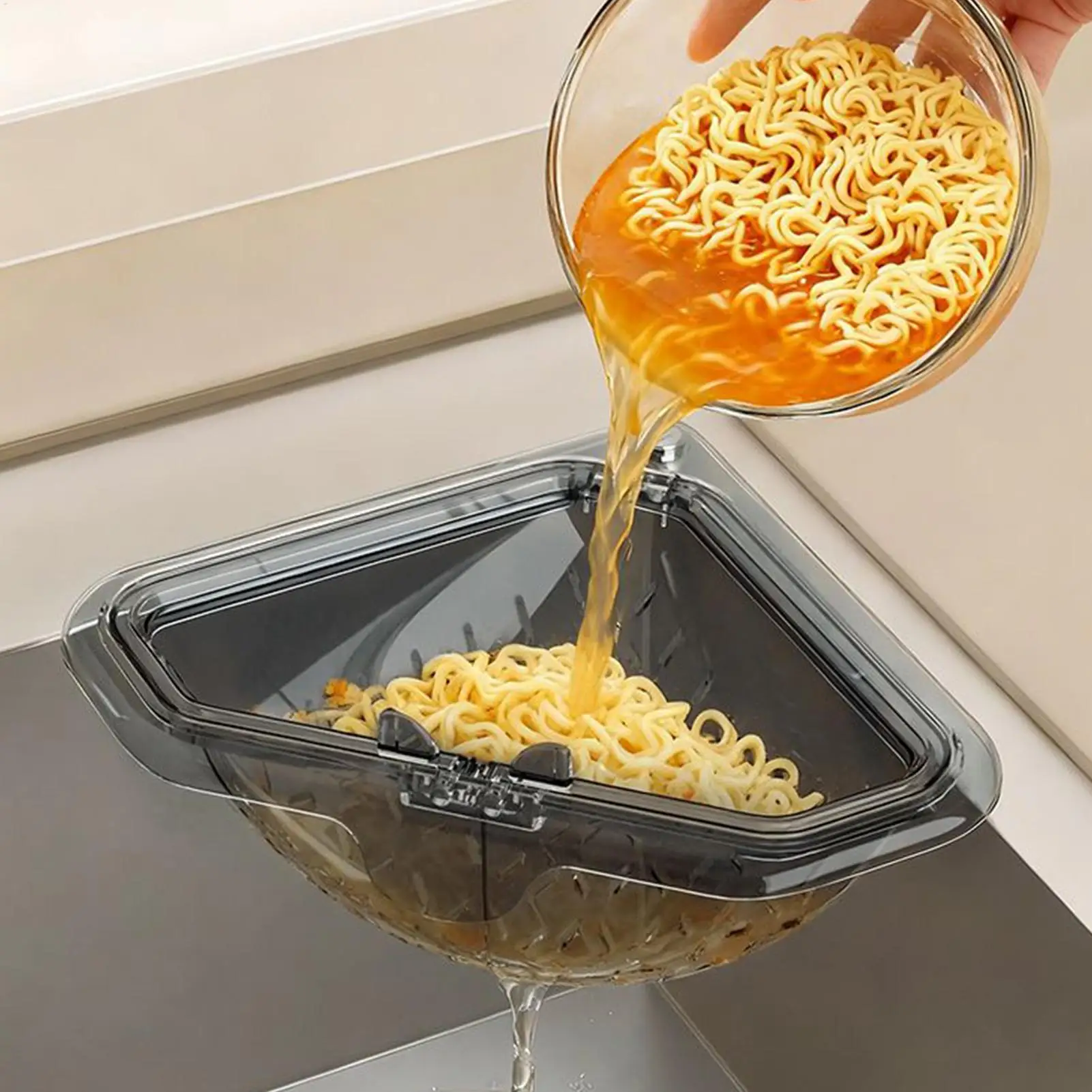 Magnetic Sink Strainer Triangle Drain Basket Food Catcher Kitchen Scrap Filter Vegetable Fruit Waste Drainage Corner Basket