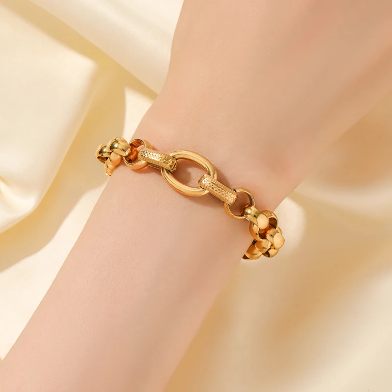 GANPUP 316L Edelstahl Metall Gold Farbe Dicken Armreif Für Frauen Wasserdicht Schmuck Aussage Handgelenk Kette Mädchen Geschenk – Detail 8