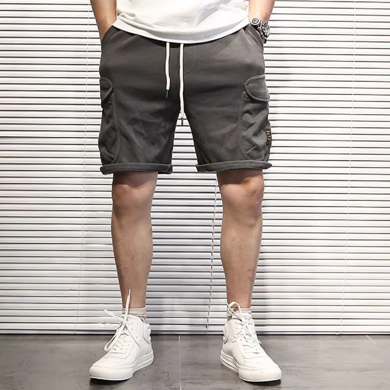 Bermuda Short Pants for Men Solid with Pockets Hiking Draw String Mens Cargo Shorts Vintage Cotton Summer Y2k Harajuku Loose Hot