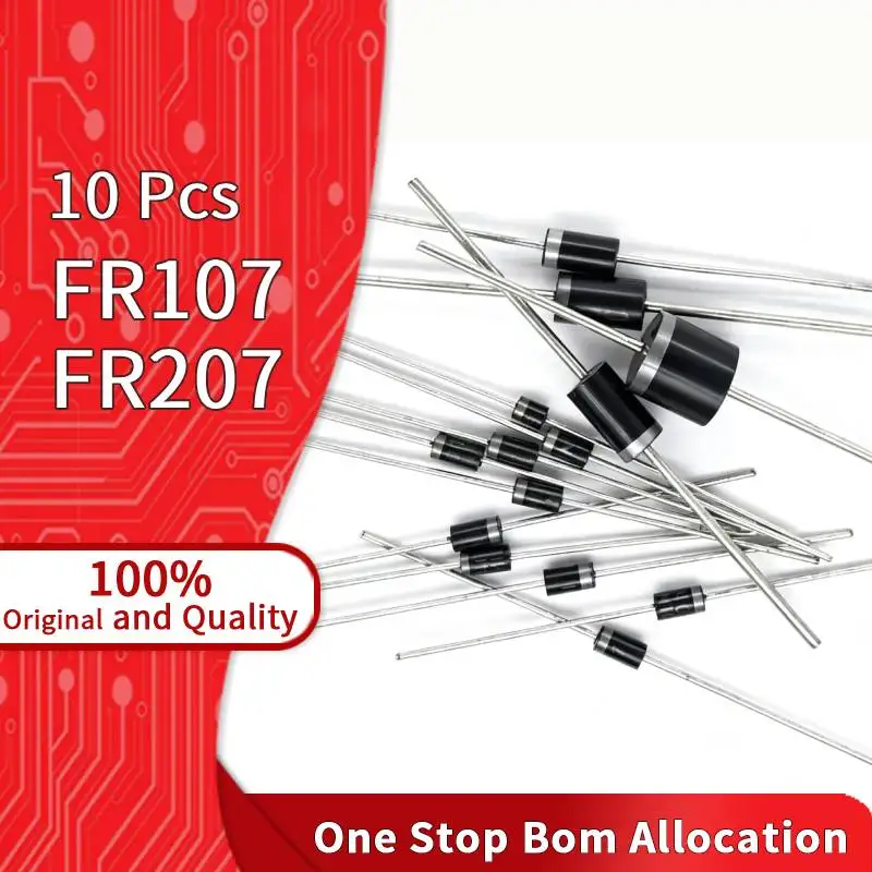 10 Pcs FR107 FR207 DO-41 1000V 1A 2A Fast Recovery Diode For High-frequency Switching Power Supply Secondary Rectifier Diode