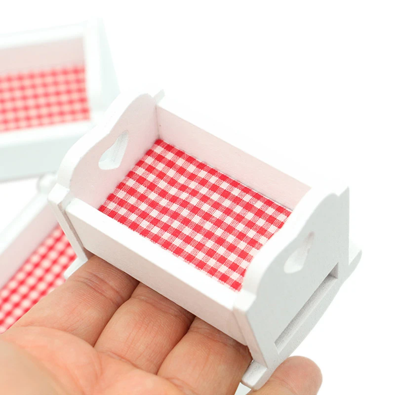 1:12 Dollhouse Miniature Nursery Cradle Baby Crib Baby Bed Furniture Model Decor Toy Doll House Accessories