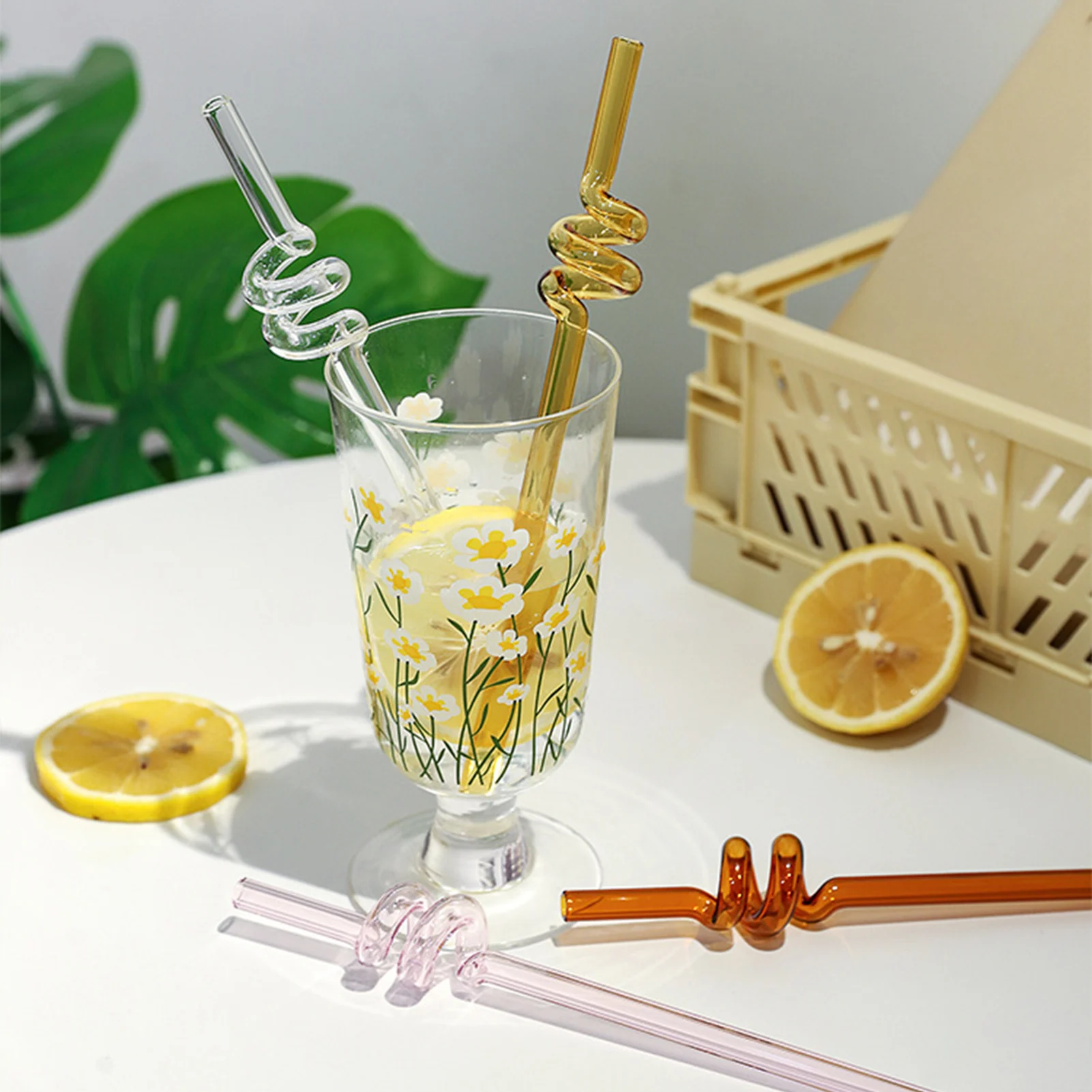 

1 Pc Creative Twisted Straw High Temperature Resistant Transparent Glass Straw For Juice Beverage Milk Tea Party Decor Straws