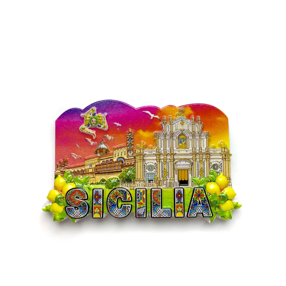 

Italy Sicily Baroque Cathedral Sicilian Lemon Magnets for Fridge Mediterranean Seagulls Cute Magnets Home Decor Items