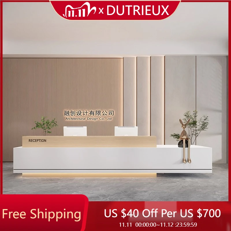 

L Shaped Shop Reception Desks Front Desk Salon High Quality Light Luxury Reception Desks Service Luxury Bureau Office Furniture