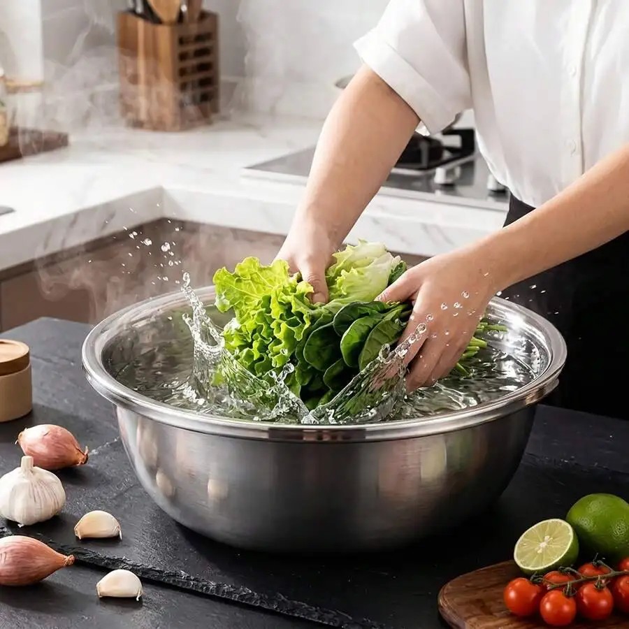 Extra Large Stainless Steel Mixing Bowl Set, Heavy Duty Deep Prep Bowls, 3 Sizes 30cm/36cm/40cm Metal Basin for Kitchen Cooking, Marinating, Washing