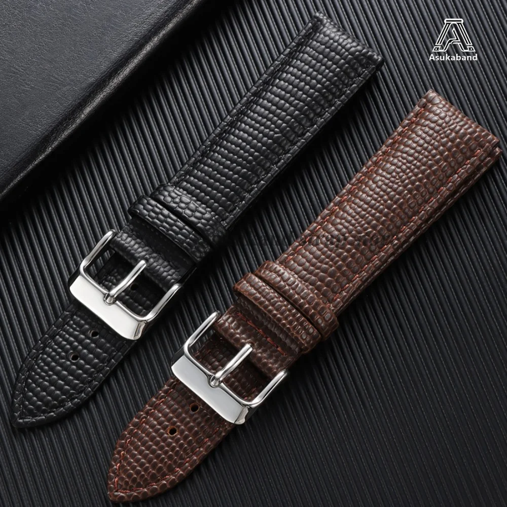 Quality 12mm 14mm 16mm 18mm 20mm Lizard Pattern Leather Watchband For Seiko For Omega Cowhide Watchstrap Men Women Soft Bracelet