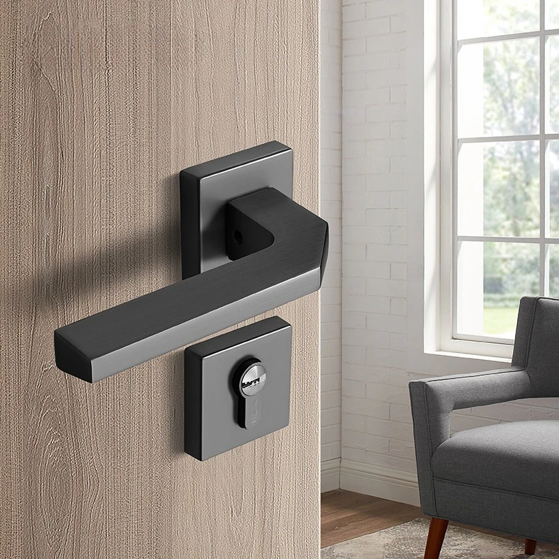 

American gray indoor door lock, Nordic minimalist bedroom door lock, magnetic suction silent black ash body lock