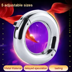 Stainless Steel Penis Ring Ball Stretcher Scrotum Pendant Metal Cock Ring Sex Toys For Men Ejaculation Adjustable Lock