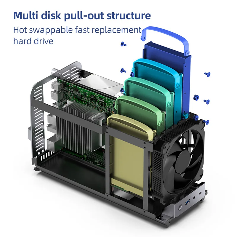 Imagem -05 - Disco Rígido de Estrutura de Alumínio Armazenamento de Placa-mãe Itx Hot-swappable Chassi Tudo-em-um com Ventilador Mais Bay