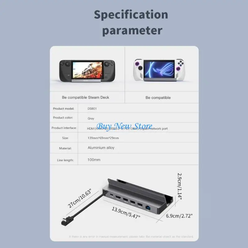 20CE 6-em 1 Placas ancoragem USB3.0 Hub para dock steamdeck para doca Steamdeck