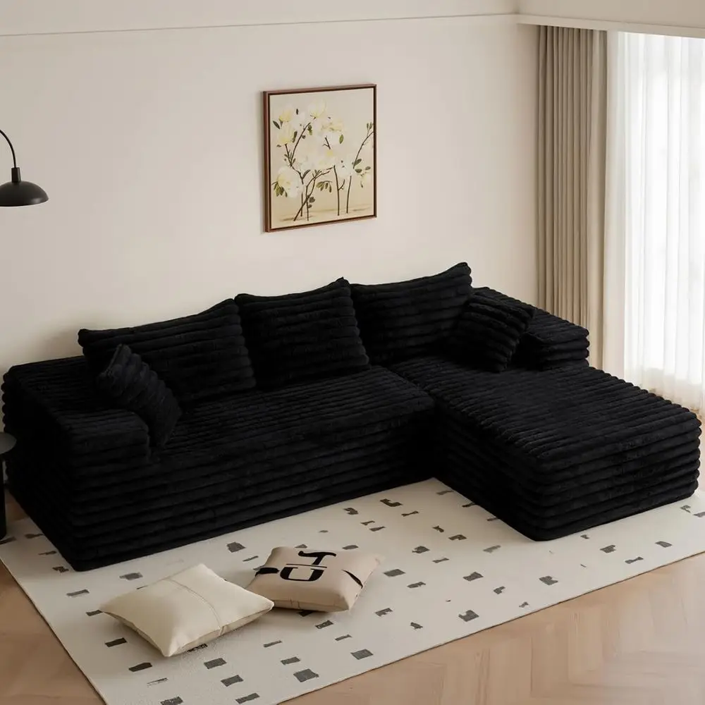 

103 L-Shaped Sectional Sofa with Right-Facing Chaise, Deep Seating Memory Foam, Boxed, No Assembly, 5CM Wide Striped Corduroy, B