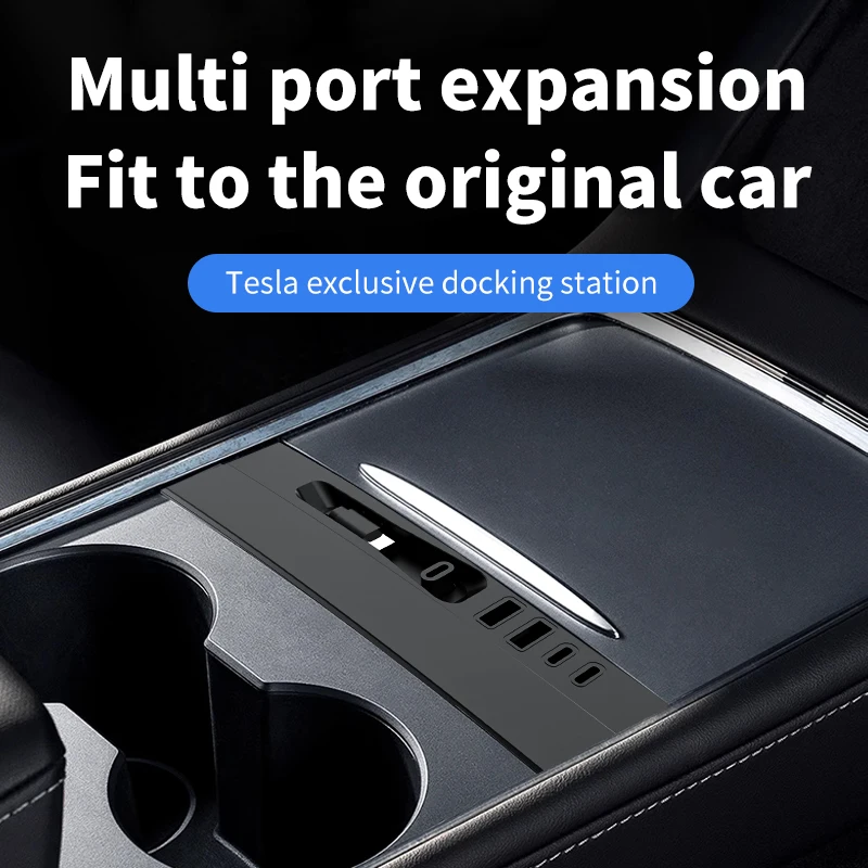 Dual USB Dual Type C Charge Port For Tesla Y Highland Juniper Docking Station Central Control Fast Charging Type-C USB HUB