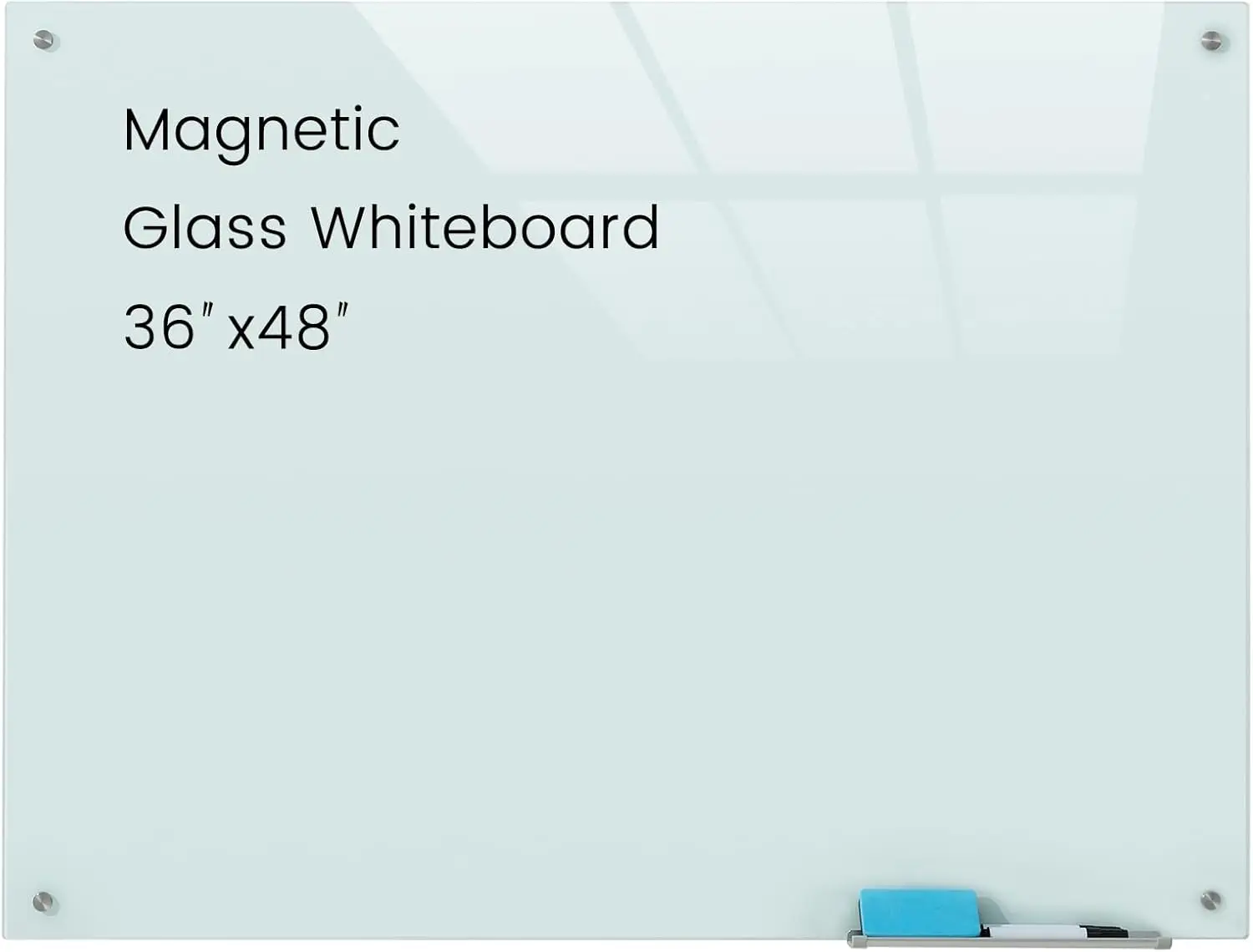 

48x36 Inch Frameless Glass Whiteboard for Office and School Walls, Magnetic Dry Erase Board with Easy Installation