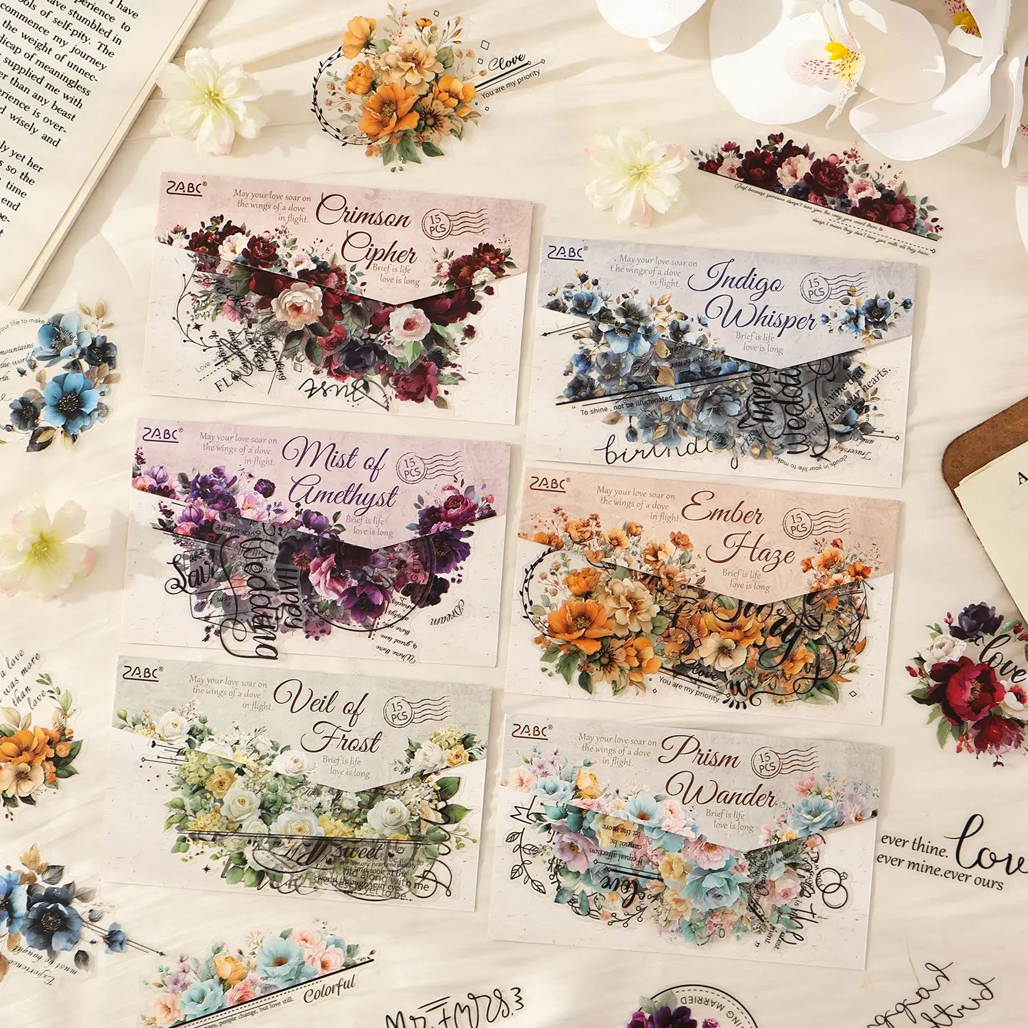 15-Piece Retro Lace Flower Stickers, Delicate Lace-Embellished Floral Designs, Self-Adhesive for Journal