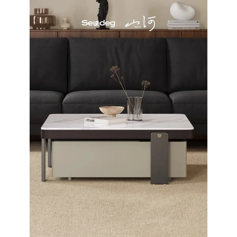 Retractable Coffee Table Small Apartment High-End Elegant Square Microcrystalline Coffee Table Large Size