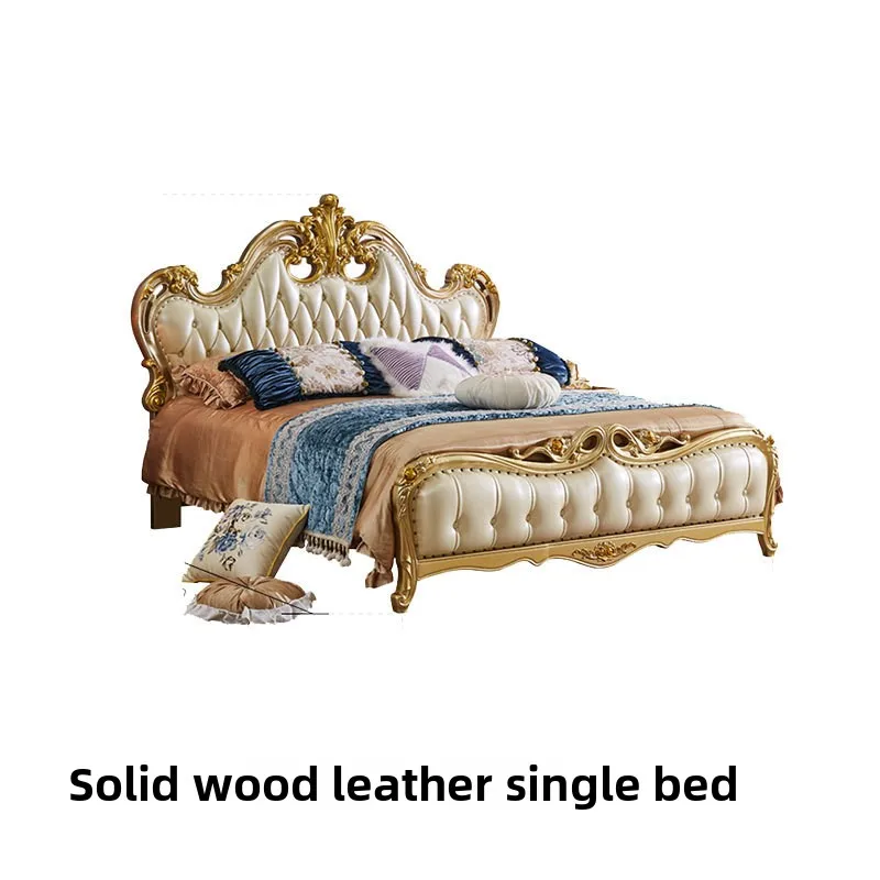 European classical solid wood carving flower leather bedroom furniture 1.8 meters double bed master bedroom luxury wedding 2