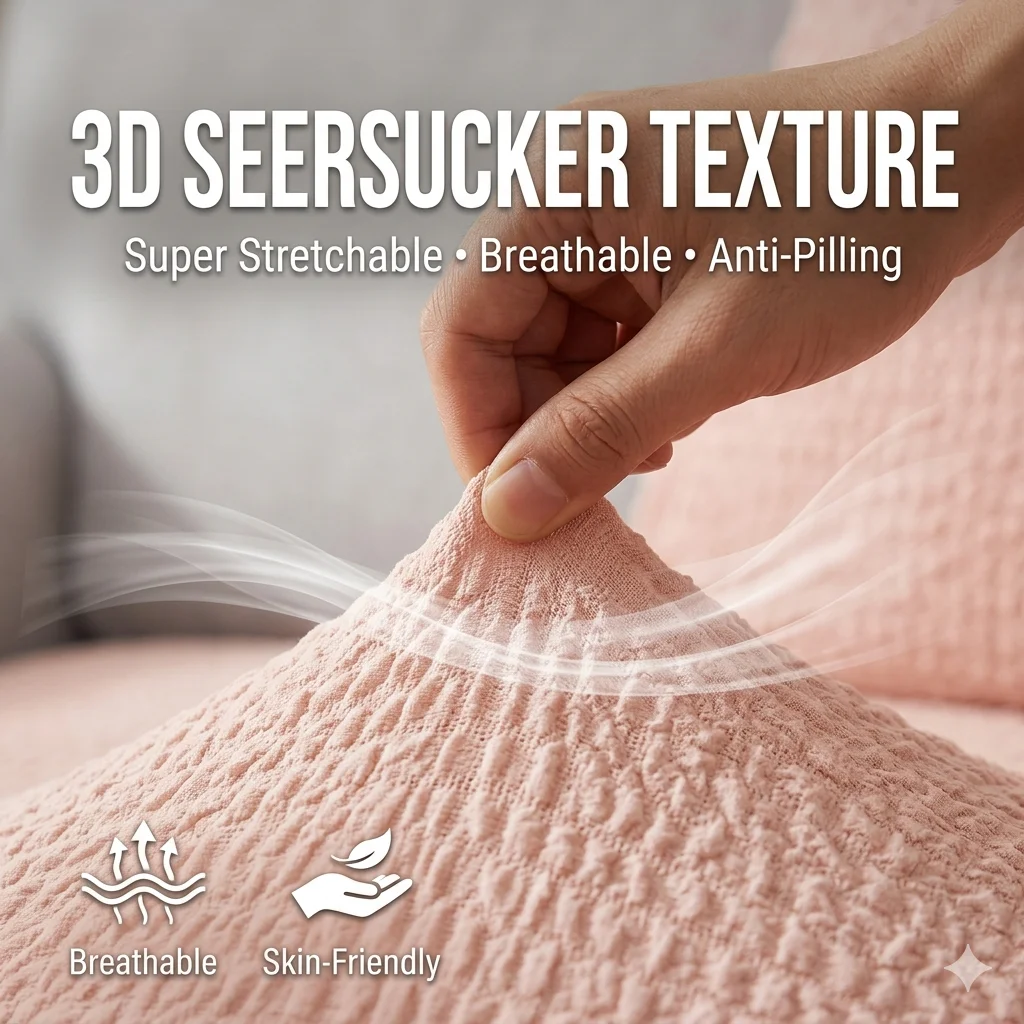 Elastic Seersucker Sofa Cover 360 Full Cover Dust-proof Couch Slipcover Magic Stretch Furniture Protector for 1/2/3/4 Seater