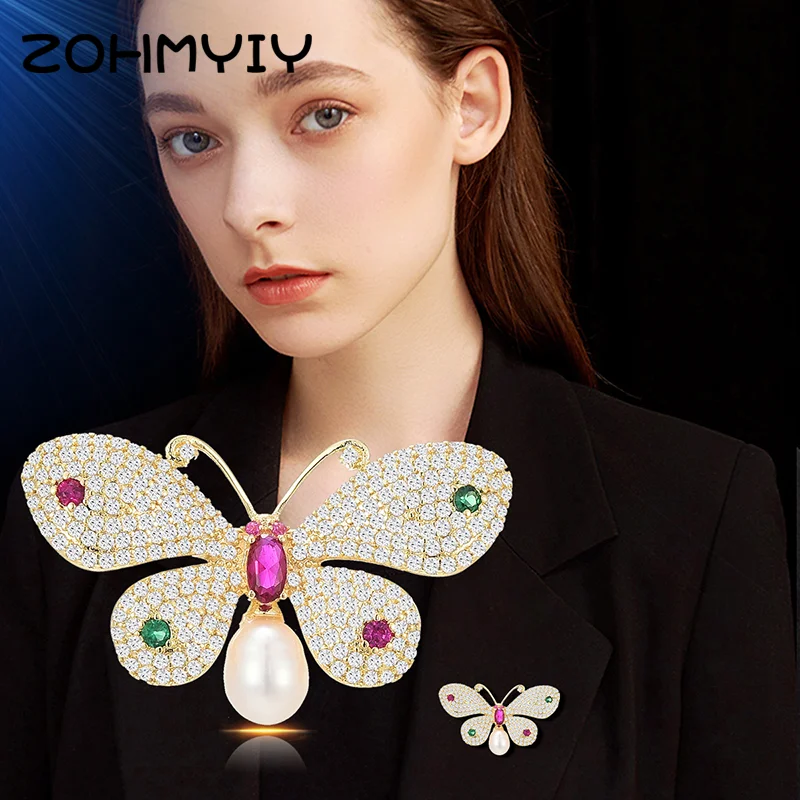 Fashion Rhinestone Pearl Butterfly Brooches For Women Dress Clothing Coat Jewelry Party Accessries Gifts