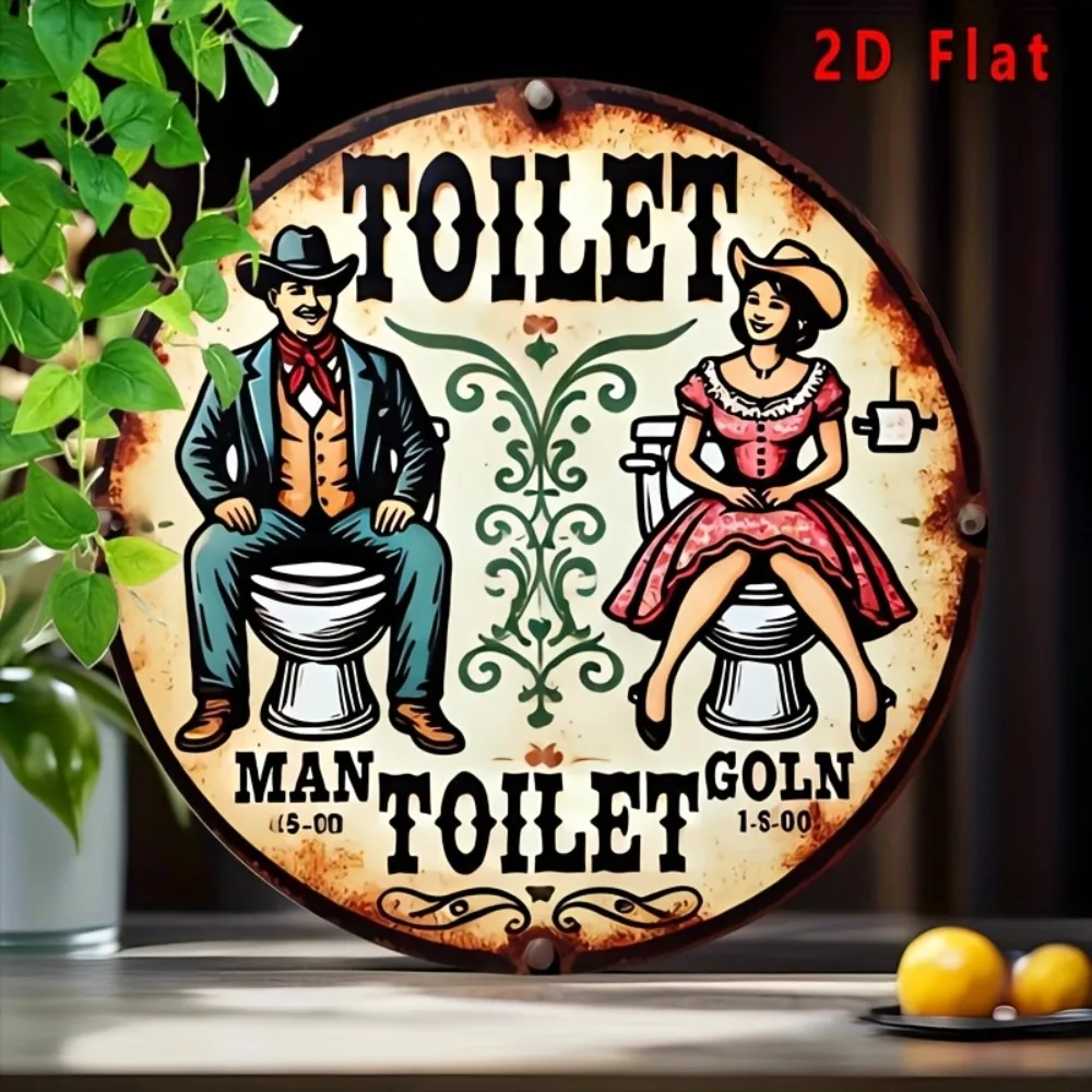 

Винтажный алюминиевый знак для унитаза VintCowboy, 1 шт., винтажный алюминиевый знак для унитаза - 2D плоский декор в деревенском стиле, дизайн «TOILET»/«Для мужского туалета»
