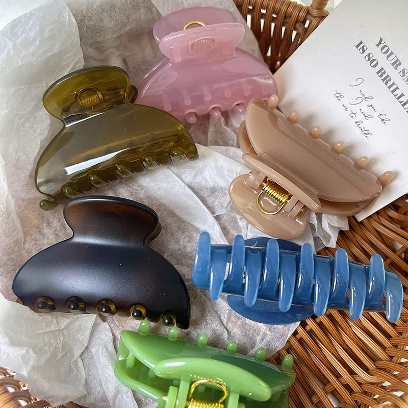 Wholesales Korean New Retro 7CM  Geometry Hair Clip Simple Fashion Jelly Colorful Acrylic Shark Clip Hair Accessories For Woman