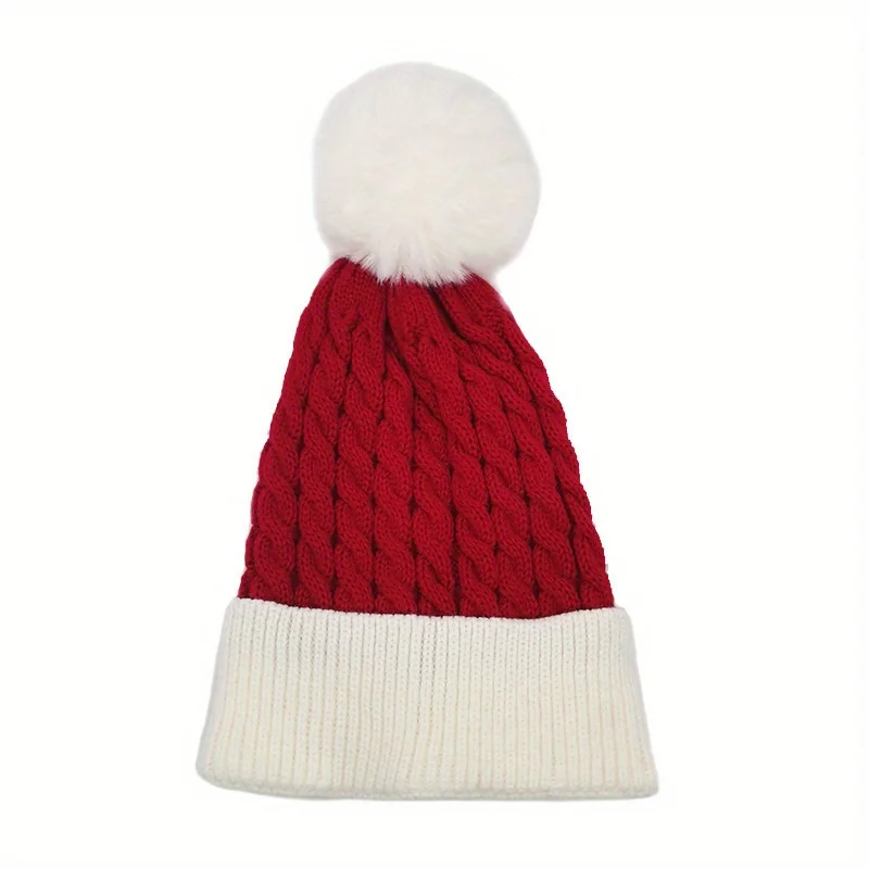 1 Nieuwe wollen bolgebreide mutsen voor dames en heren in herfst en winter, decoratieve kerstgebreide mutsen