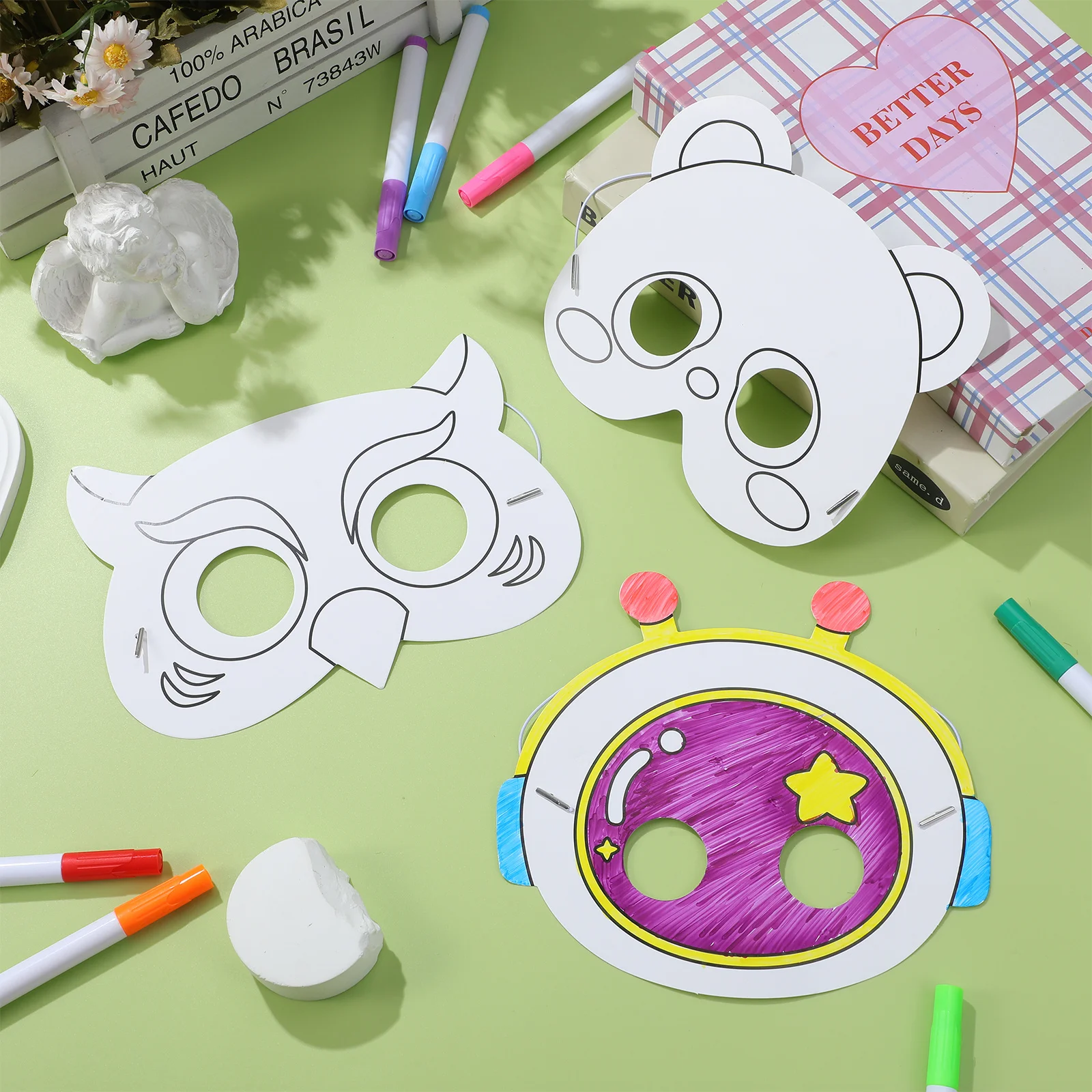 หน้ากากกระดาษเปล่า 10 ชิ้น สำหรับงานปาร์ตี้ งานประดิษฐ์ งานคอสเพลย์ ฮาโลวีน สำหรับเด็กและผู้ใหญ่ รูปสัตว์ นักบินอวกาศ