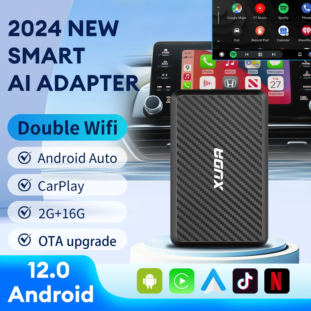 XUDA Double Wifi 4 Core Ai Box Android 12.0 supporto Netflix YouTube Wireless Carply adatto per il 99% delle auto con Carplay cablato