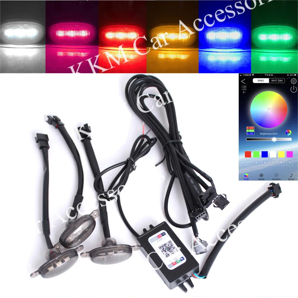 

One Set (3/4pcs) RGB Bluetooth Phone App Control LED Smoked Front Grille Day Running DRL Strobe Emergency Warning Light