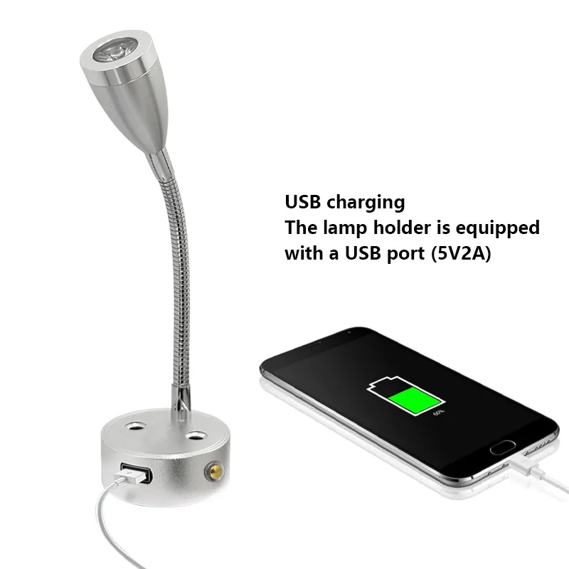 12-24V RV Ceiling Light Bedroom Touch Wall Lamp 3W RV Reading Lighting Fixture LED USB Ship Yacht Snake Shaped LED Bracket Light