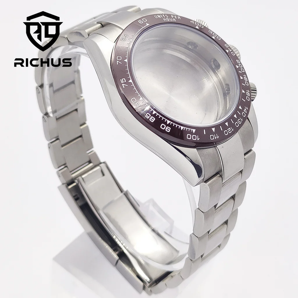 Caja de reloj RICHUS VK63, 40mm, azul, verde, cristal de zafiro, compatible con movimiento de cuarzo VK63