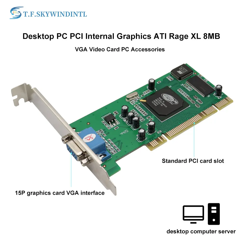 PCI VGA Display Card ATI Rage XL 8MB 32Bit Multi-Display Tractor Card PCI Video Card SDRAM VGA Card for Computer Desktop