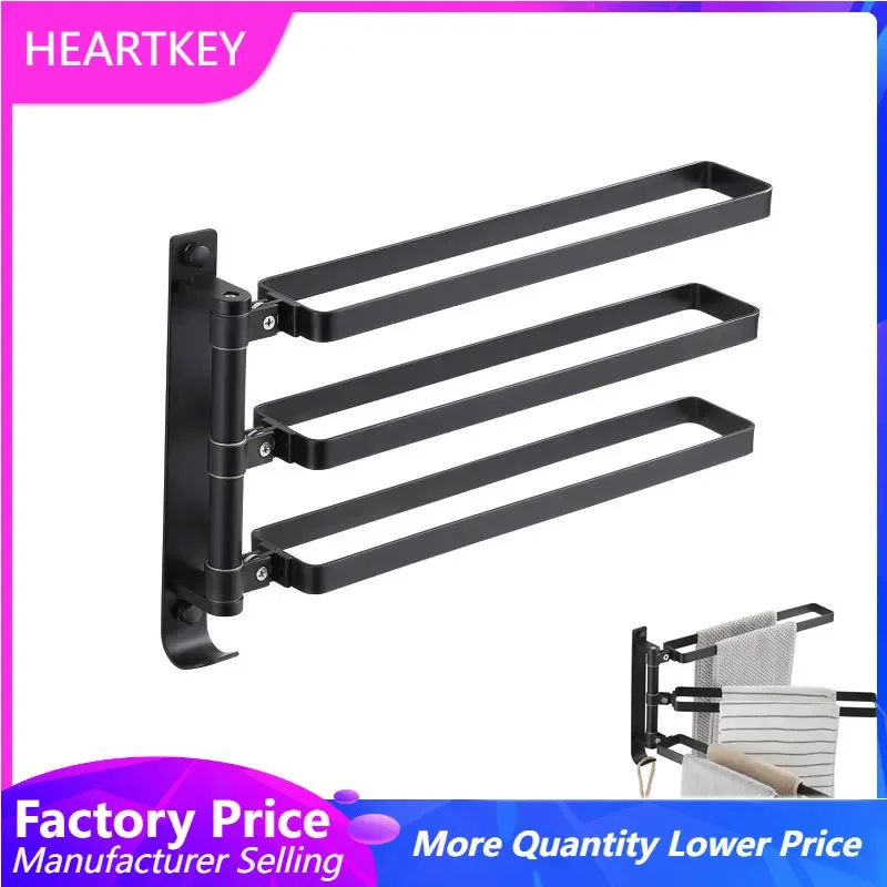 

Towel Bar Holder Swivel Towel Rack Foldable Rotatable Towel Rail Space-Saving Bathroom Storage Wall Mount Rack With Hook