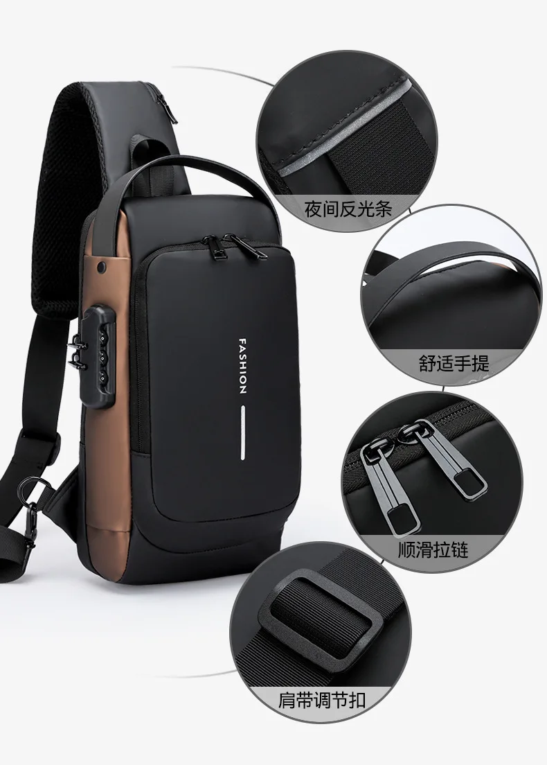 

Anti-Theft Chest Bag with Password Lock USB Charging Port Water-Resistant Nylon Travel Shoulder Pack Fits iPad for Men Women