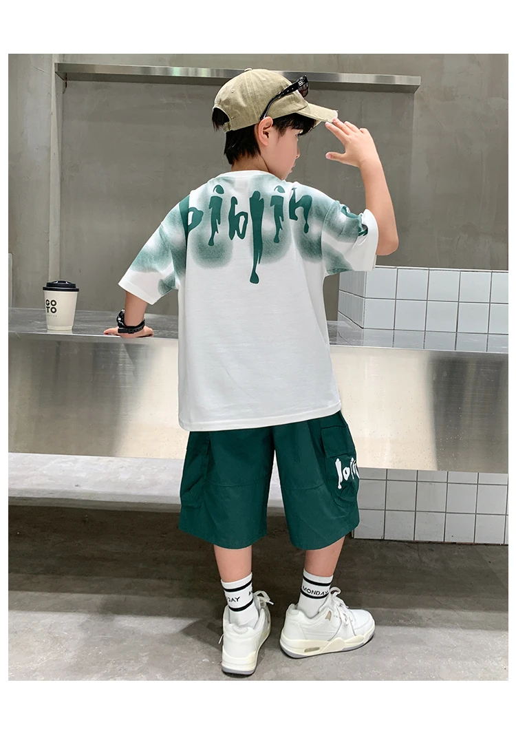 Heißer Verkauf Jungen Sommer Mode Baumwolle 2-teilige Kurzarm-T-Shirts + Shorts Anzüge 5-14 Jahre Kinder Freizeitkleidung Kinderbekleidungssets – Detail 11