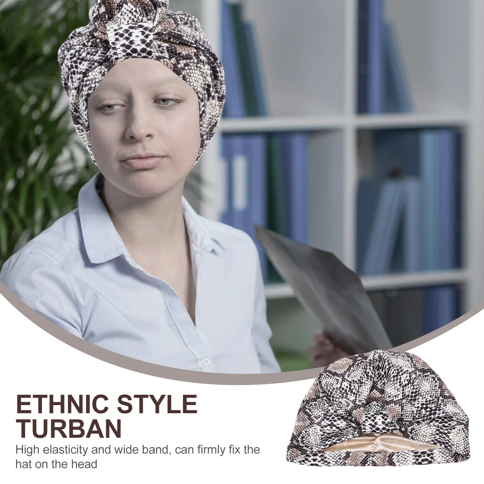 

Turban Hat Waterproof Shower Cap Elastic Khaki Adult Women Chemo Hair Scarf Sleeping Hat Portable Reusable Durable Clean Dry