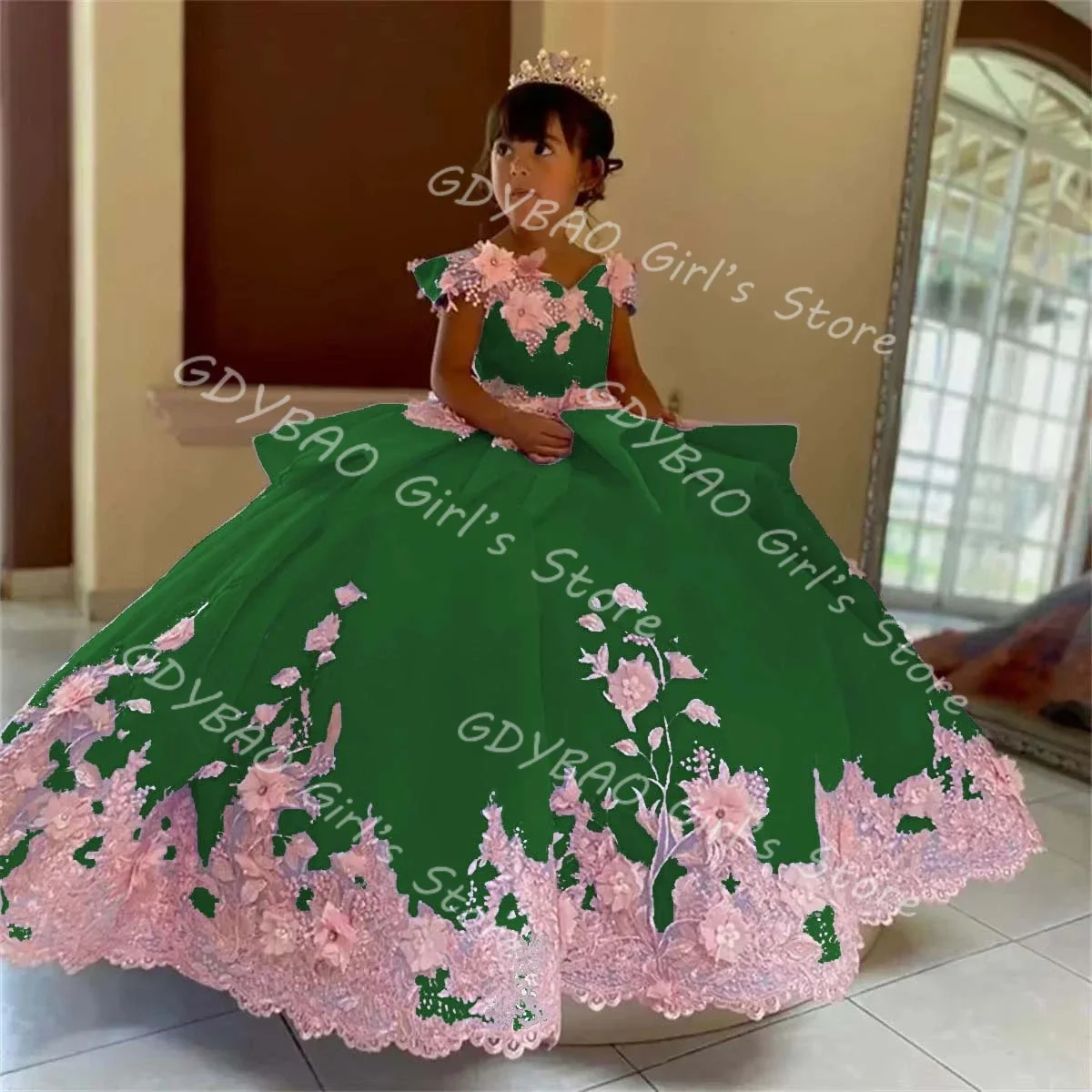 Ball Gown Flower Girl Dresses For Wedding 2025 Lace Applique Princess Pageant Dress Kids First Communion Custom Made Vestidos