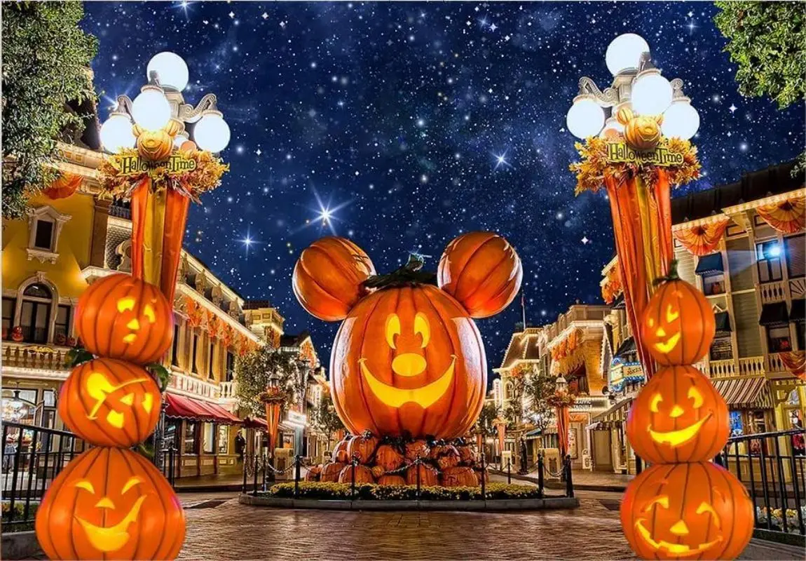 Halloween Party Theme Photography Backdrop Pumpkin Head Nightmare Blue Castle Night Street Background Decoration Props Banner